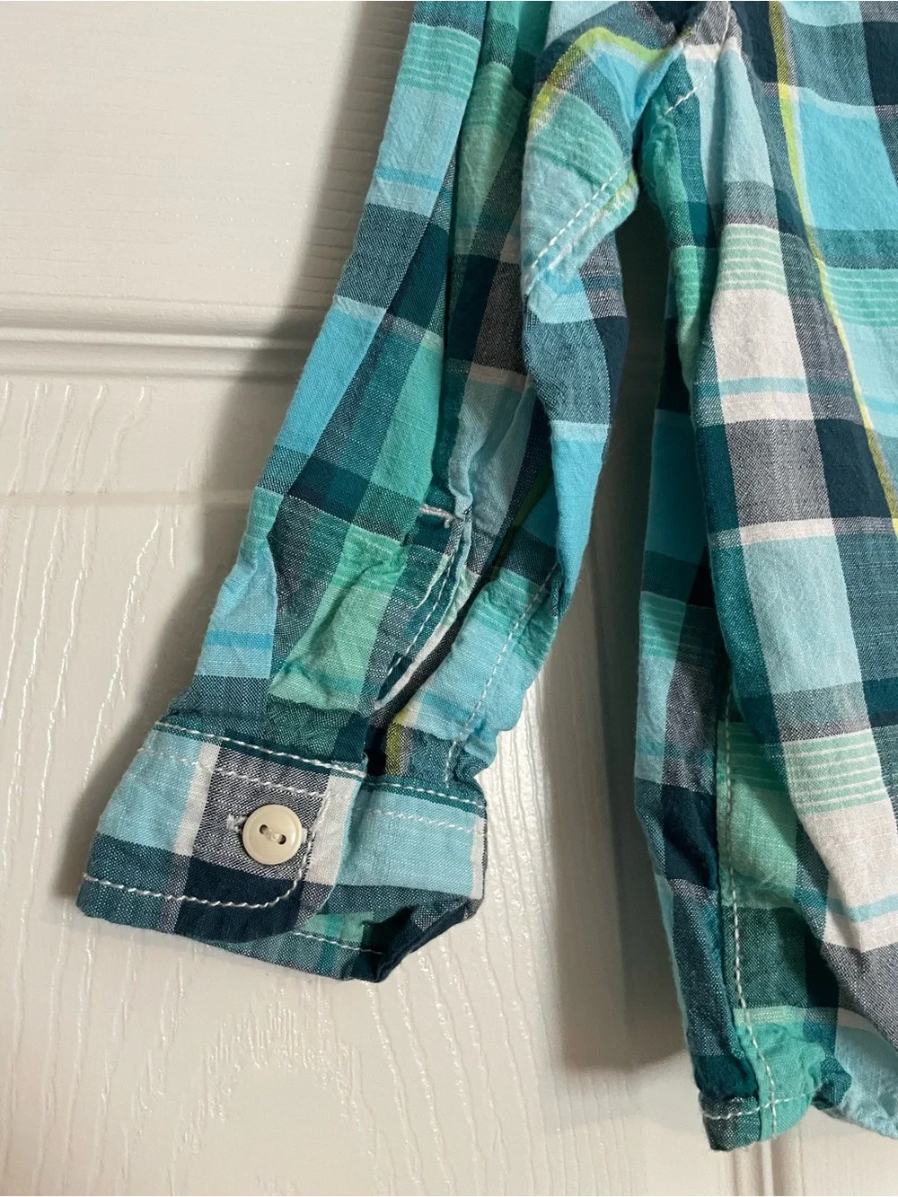 OshKosh B'gosh 100% Cotton Size 3T Teal & Blue Plaid Button-Down Shirt